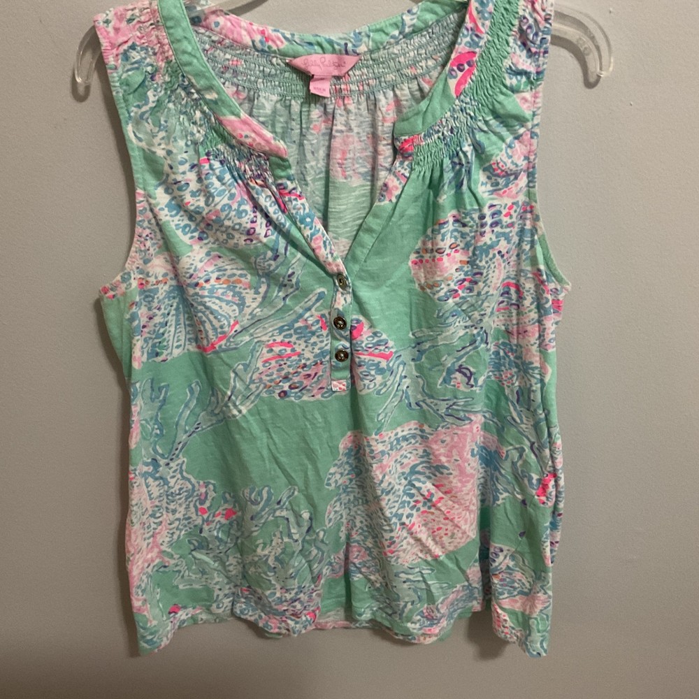 Womens Lilly Pulitzer Essie Fansea Sleeveless Top, Medium,Preppy,Beach,Coastal