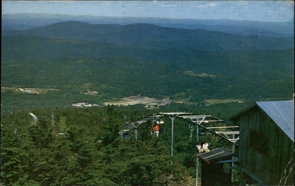 West Dover Vermont Mt Snow Chair Lift ride aerial view 1961 vintage postcard