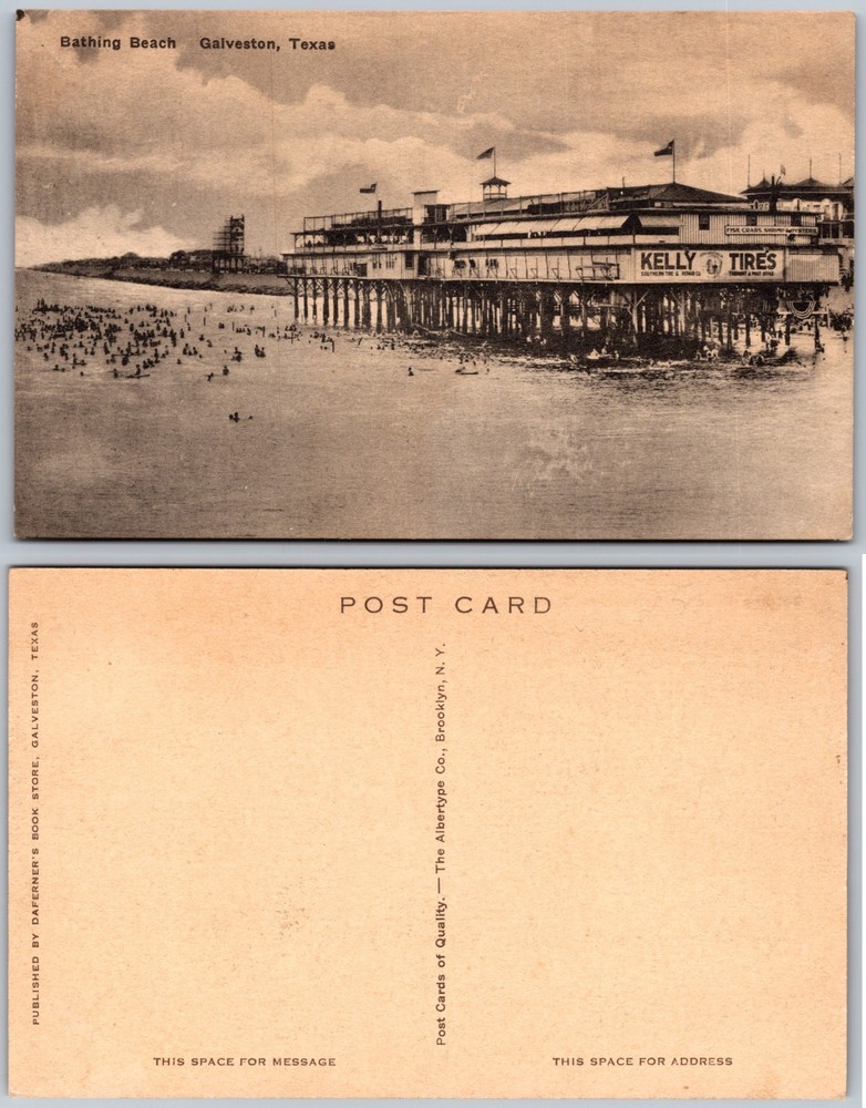 Bathing Beach Pier Galveston Texas Postcard