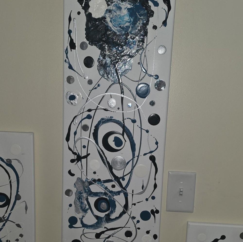Abstract Blue Silver Acrylic Canvas Painting Set – Modern Wall Art Unframed