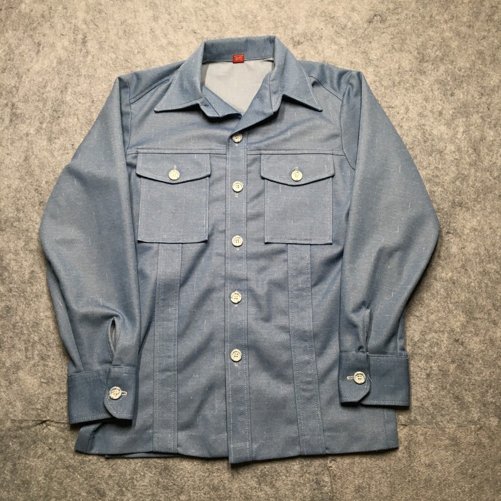 Vintage Dickies Work Shirt Mens 38 Medium M Blue Stretch Button 60s 70s Collared