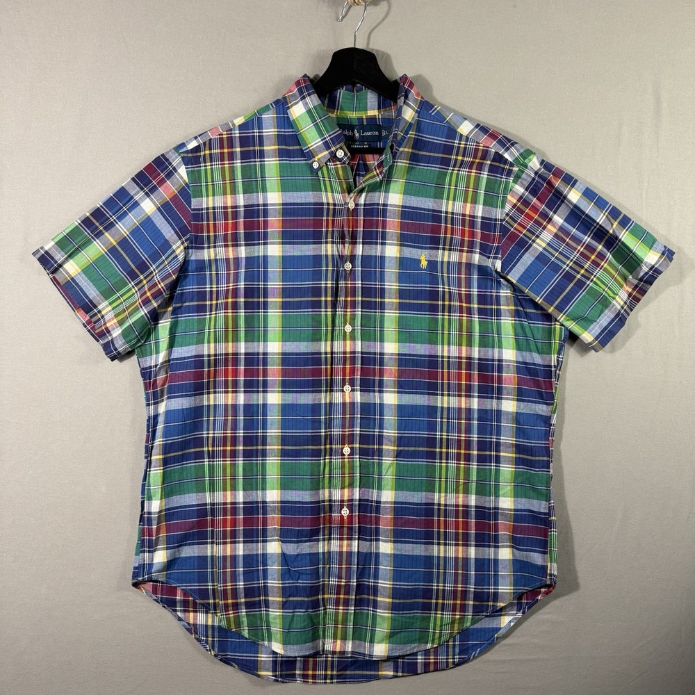 Vintage Polo Ralph Lauren Plaid Short Sleeve Mens L Button Down Classic