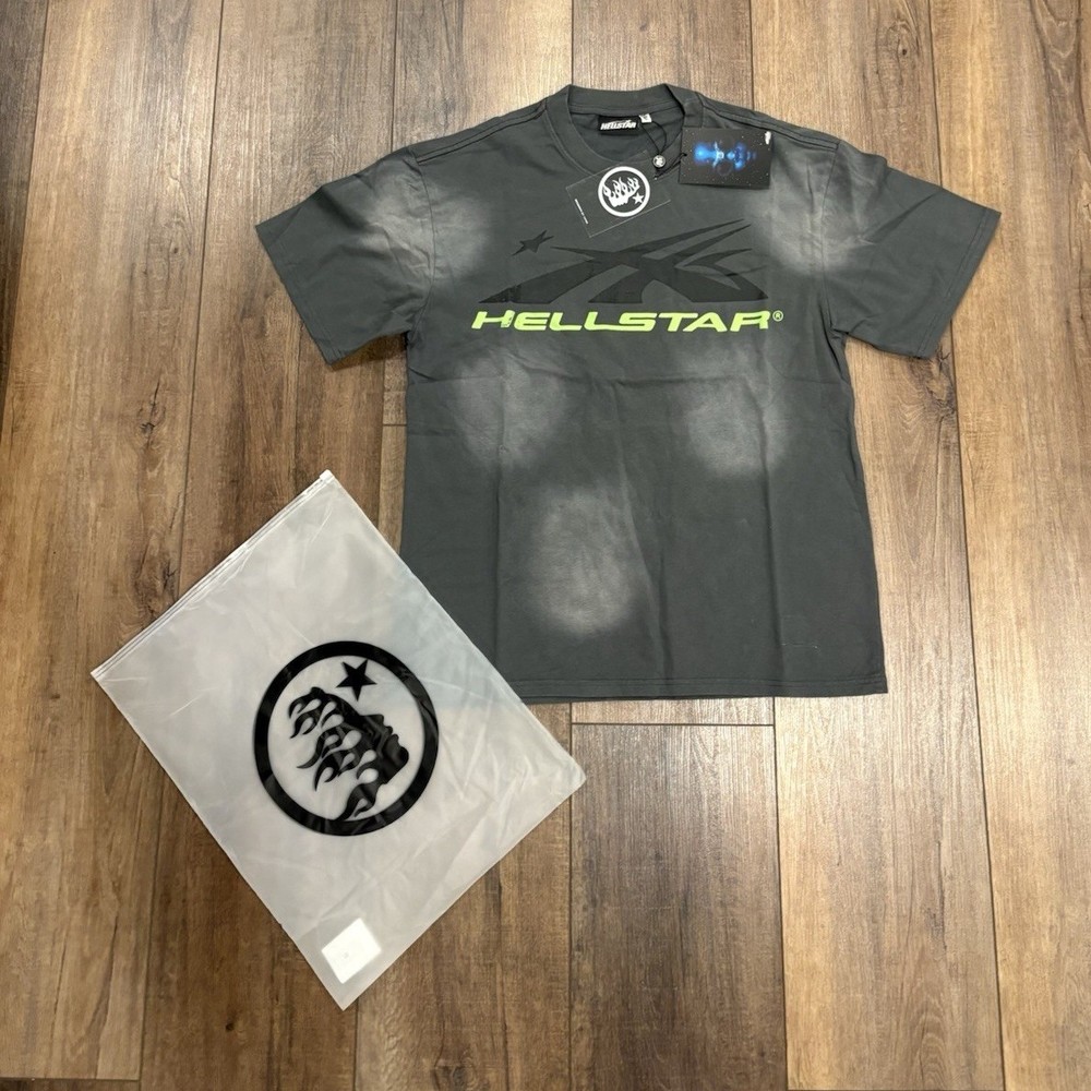 Hellstar Men's Graphic Logo Designer T-Shirt Black Gray Crew Neck Short Sleeve M