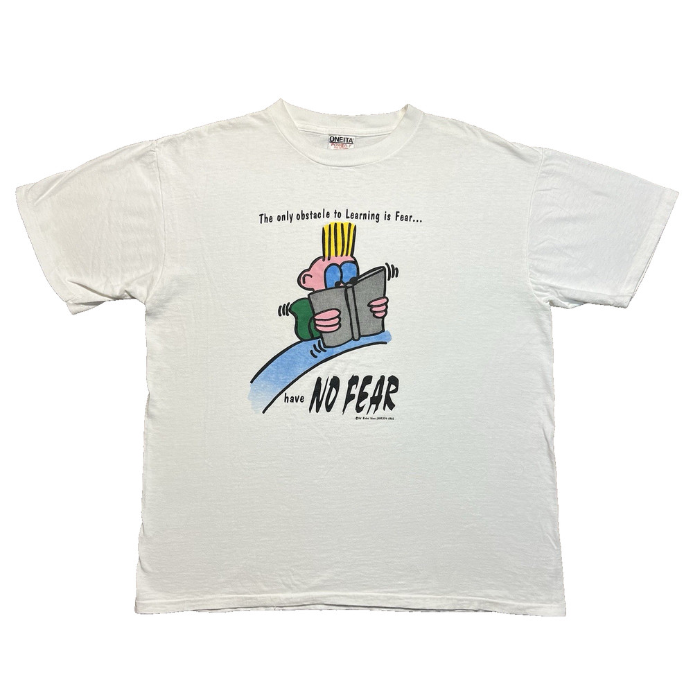 Vintage 1996 No Fear Learning Graphic T Shirt Mens Large Oneita White 90s