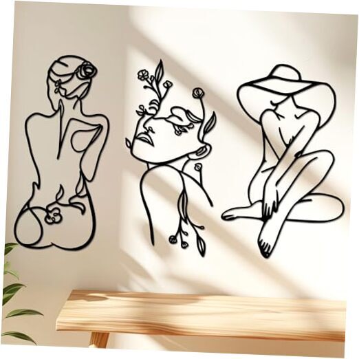 DETENE 3 Pieces Black Metal Wall Decor Minimalist Abstract Metal Wall Black-4