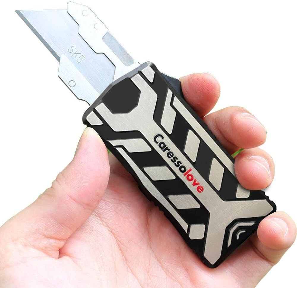 Box Cutter Pocket Knife, EDC Push Button Utility Knife, Automatic Retractable...