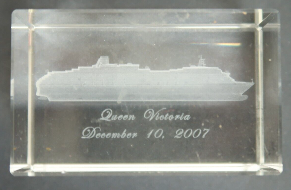Queen Victoria 2007 Cruise Ship Glass Cube Etching Souvenir Gift Shop Item