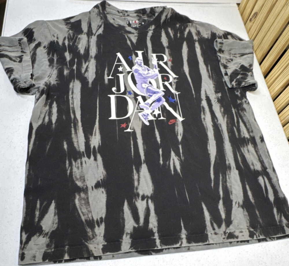 Jordan Air Jordan Tie-Dye Graphic Men's L Black Gray Cotton Crew Neck T-Shirt