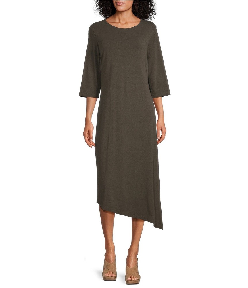 Bryn Walker Sydney Organic Bamboo 3/4 Sleeve Asymmetrical maxi Dress Small brown