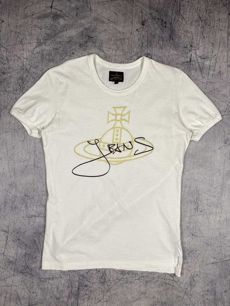 Vivienne Westwood Mens Anglomania T-Shirt Size M White Brushstroke Orb Graphic.