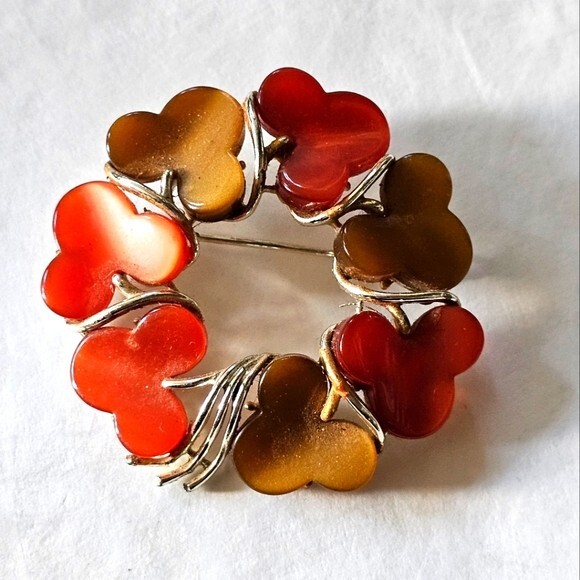 50's Thermoset Fall Color Lapel Pin Gold Tone MCM Jewelry Pinbacks Costume VTG