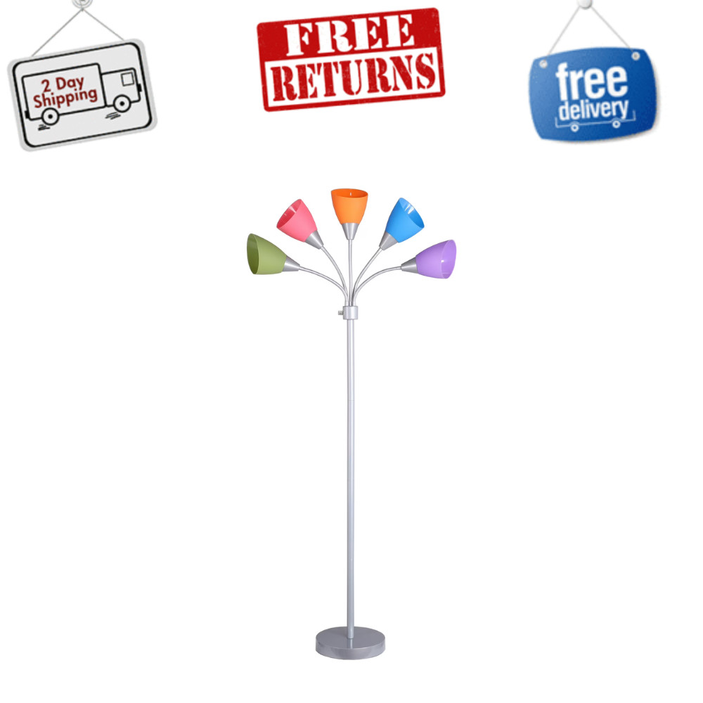 Mainstays 5-Light Floor Lamp, Multi-Color Shades, Silver Metal Finish, Modern