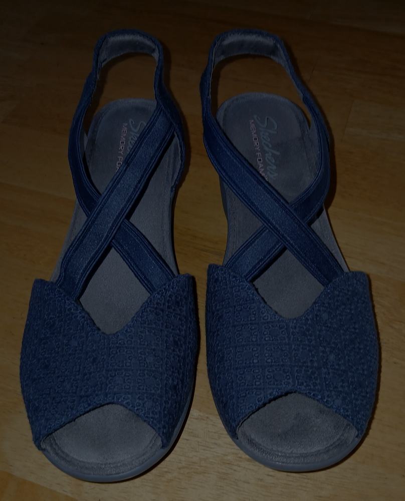 SKECHERS MEMORY FOAM LADIES BLUE STRAPPY FABRIC 2.5