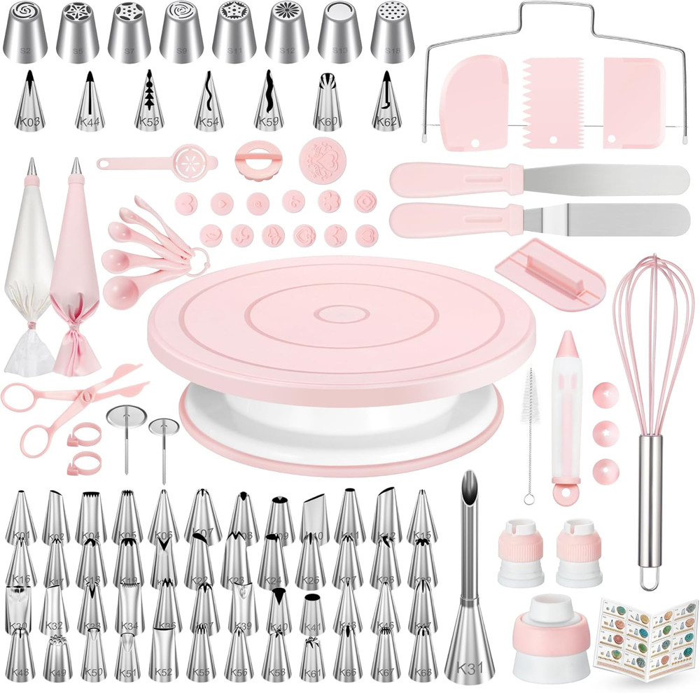 158Pcs Cake Decorating Kit, Baking Supplies Tools - Includes Cake Stand Turntabl
