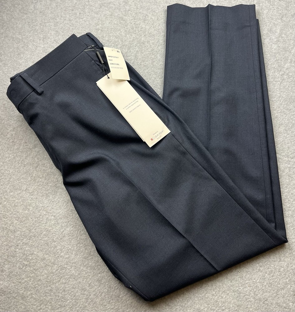 Calvin Klein Men’s Slim Fit Dress Pants Navy Blue W33 L30 Jerome NWT