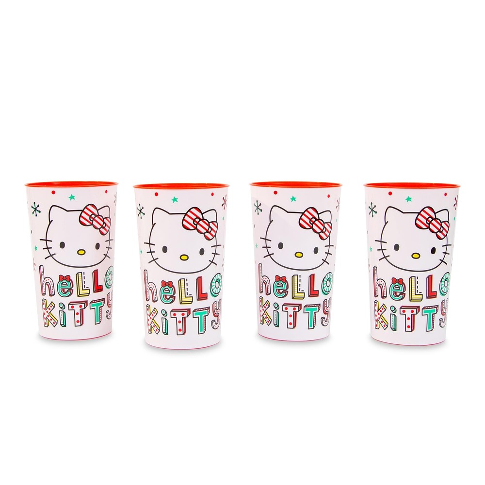 Sanrio Hello Kitty Holiday 4-Piece Plastic Cup Set | Each Holds 22 Ounces