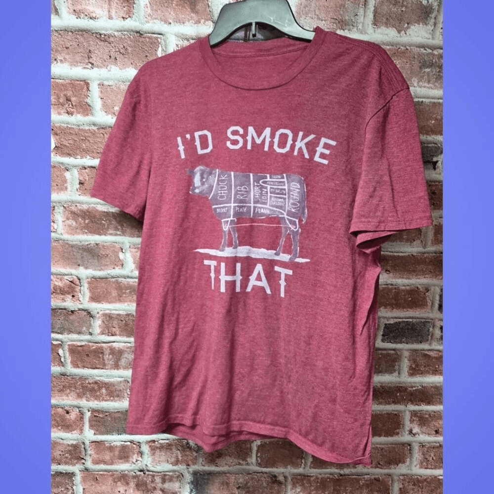 I'D SMOKE THAT Meme T-Shirt Large Heather Red Funny BBQ Graphic Crew Neck