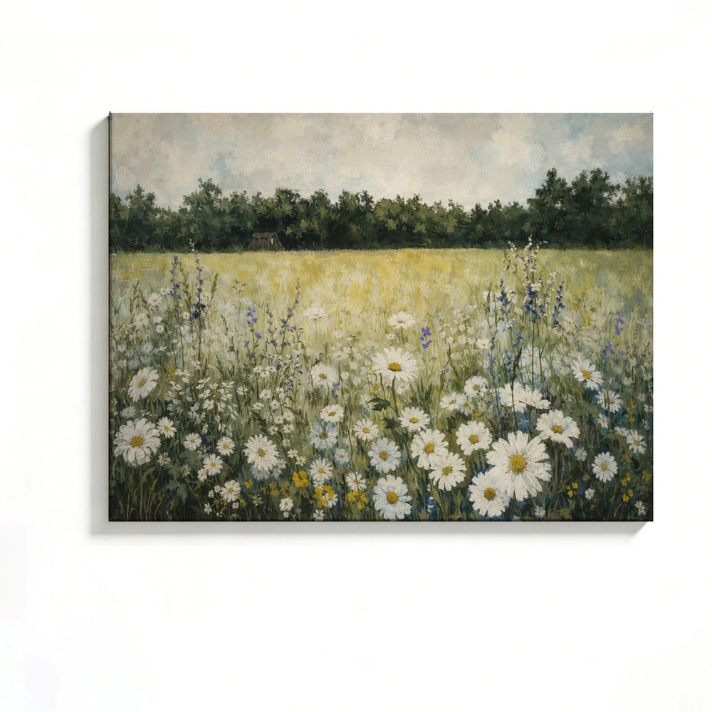 Wildflower Meadow Canvas Painting 2D Flat Frameless Wall Art Home Office Decor