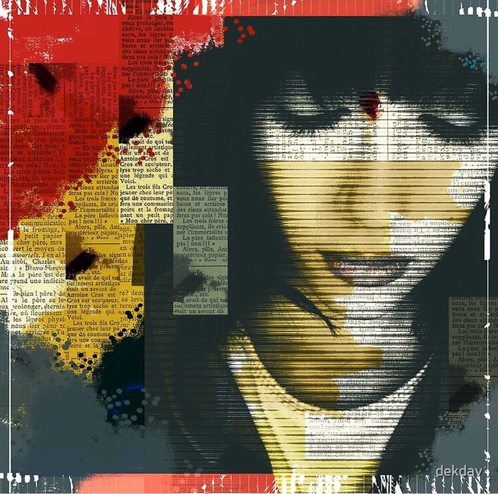 Collage Canvas Abstract Painting OOAK Graphic Female Face Pop Art 20x20” Square-image