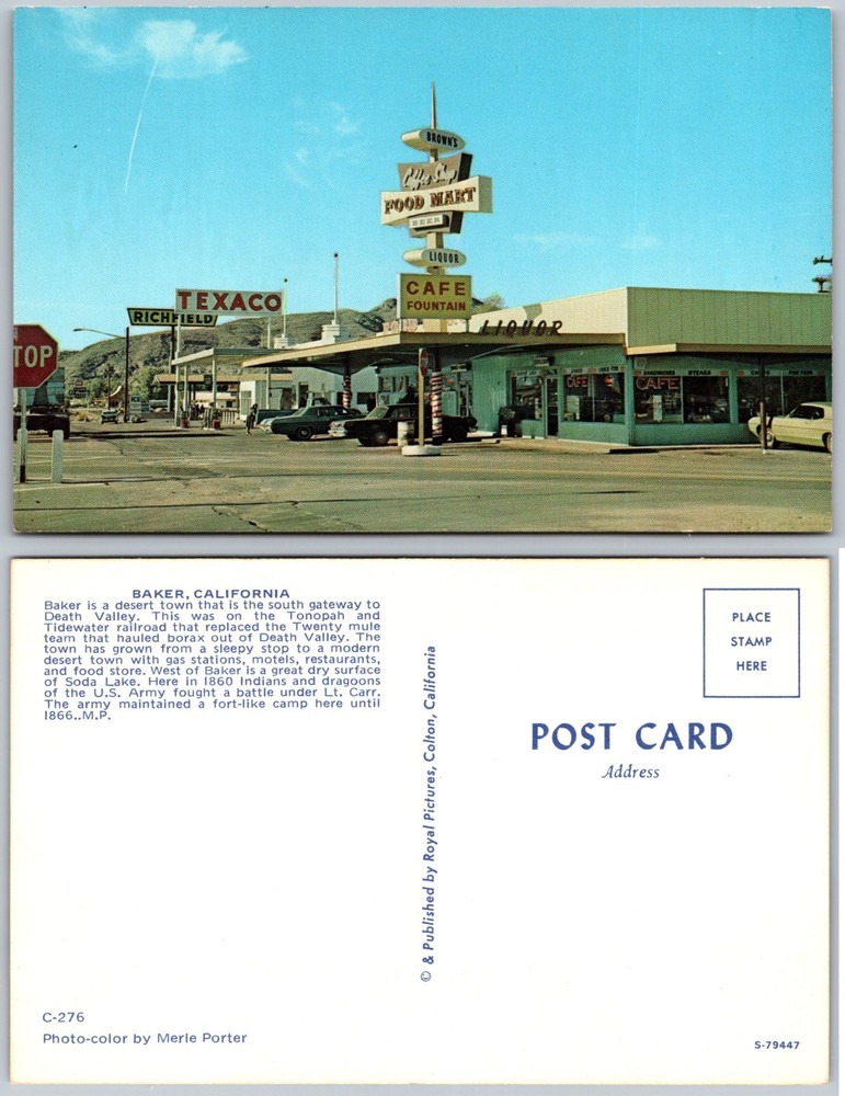 Baker California Texaco Food Mart Cafe Fountain Signs Postcard