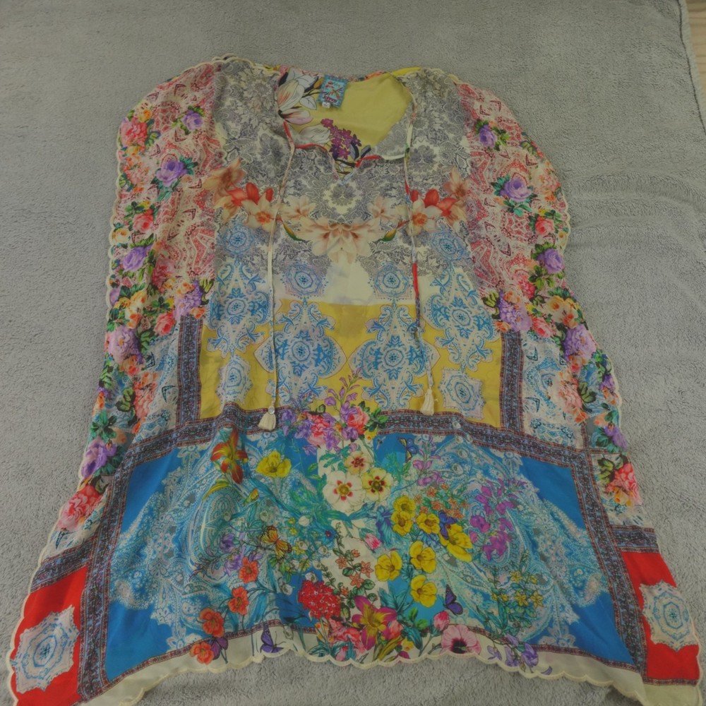 Johnny Was Tunic Top Womens Medium Multicolor Floral Resort Kaftan