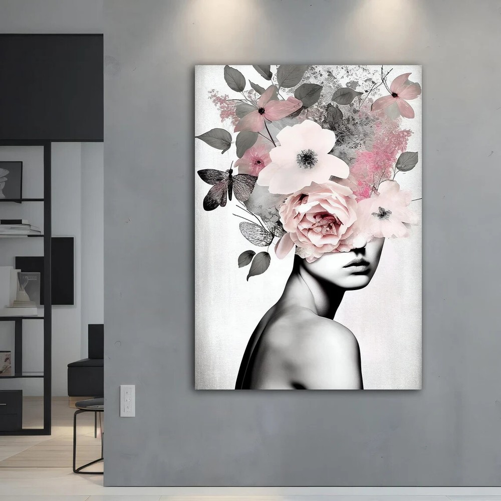 Abstract Woman Modern with Flower Head Unframed Canvas Print Australian Wall Art-image