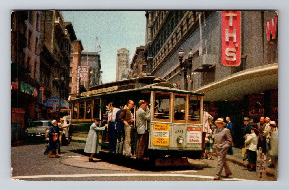 San Francisco CA-California Cable Car Turntable Powell & Market Vintage Postcard