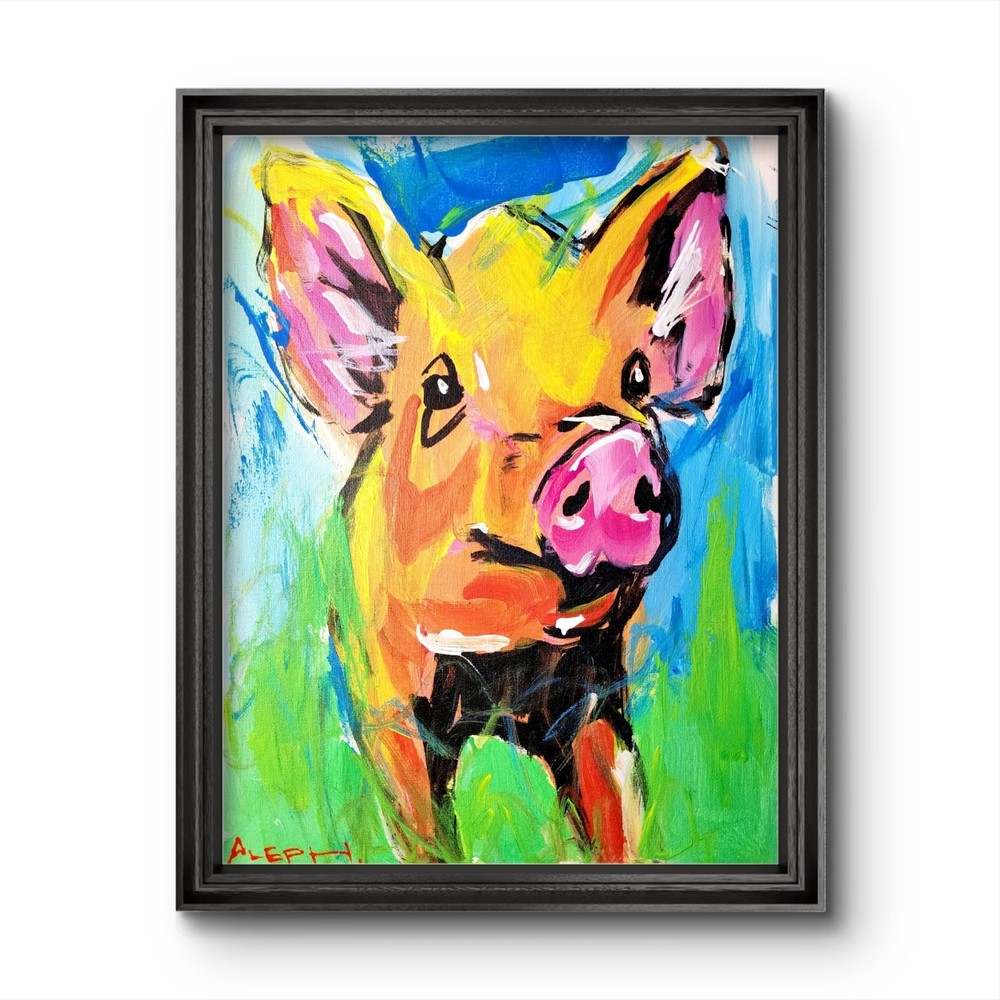 Aleph Original Art Pig 14x11  Abstract Expressionist Original Painting Canvas