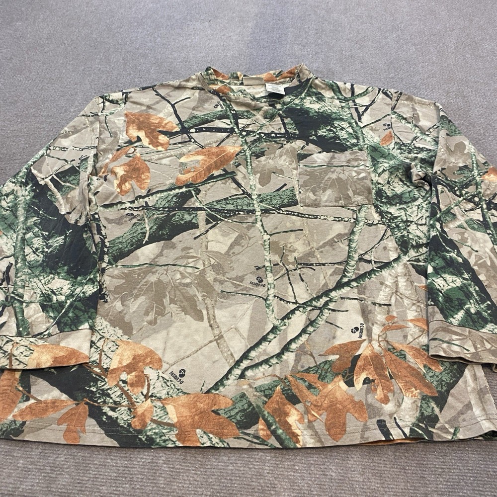 Outfitters Ridge Camo Shirt Mens L Long Sleeve Real Tree Camo VTG Y2K Distressed