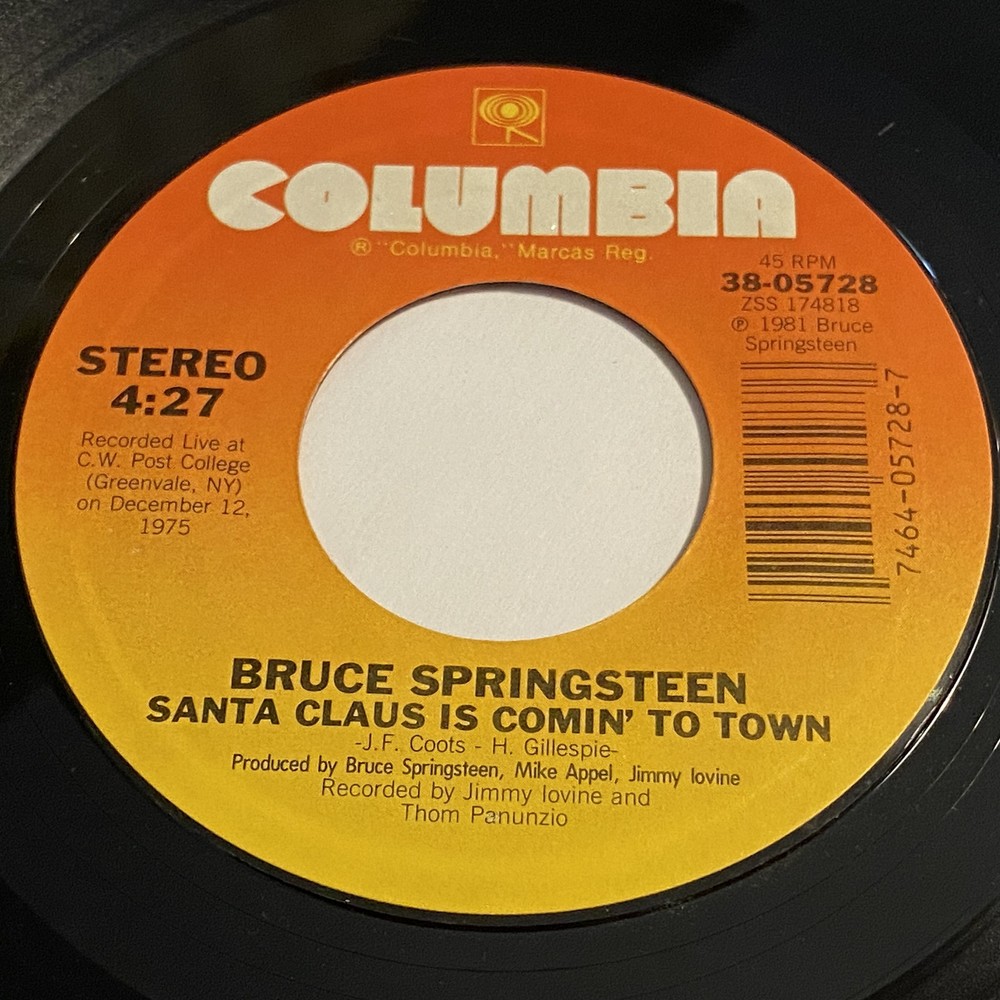 Bruce Springsteen: Santa Claus Is Comin' To Town / My Hometown 45 - Columbia