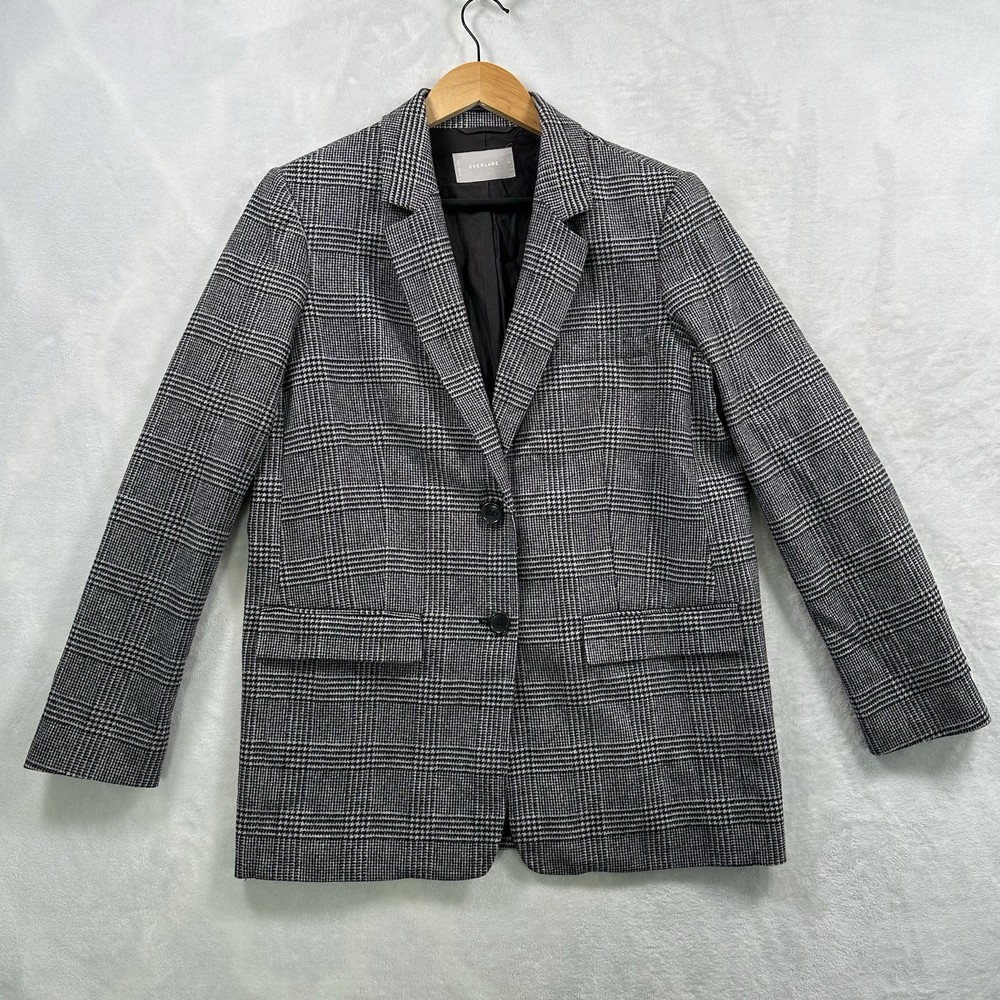 Everlane The Oversized Glen Plaid Wool Blazer Coat Jacket Black White Size 6