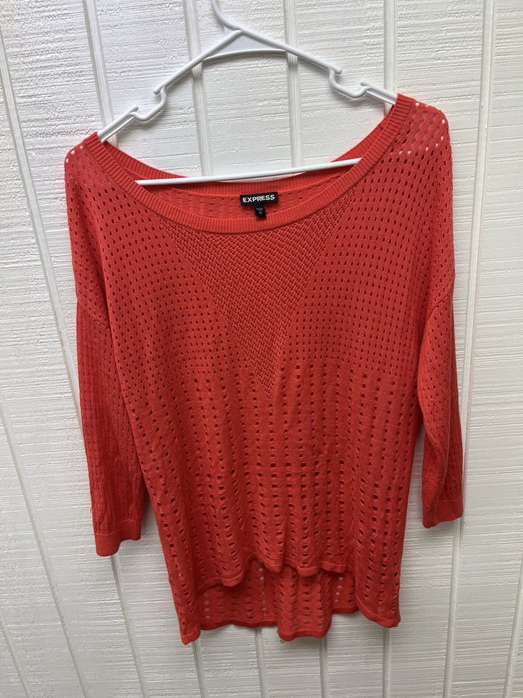 Express Women’s Medium Red/Orange Sweater Blouse Knit Top Casual LS Shirt