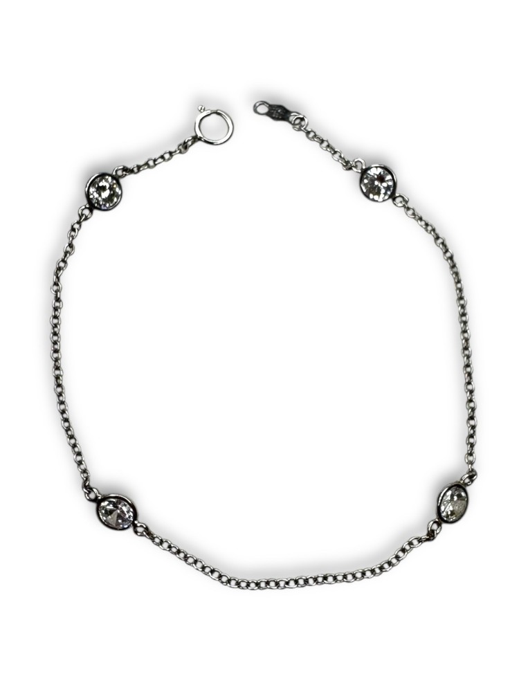JCM Sterling Silver 925 CZ Station Chain Bracelet 7