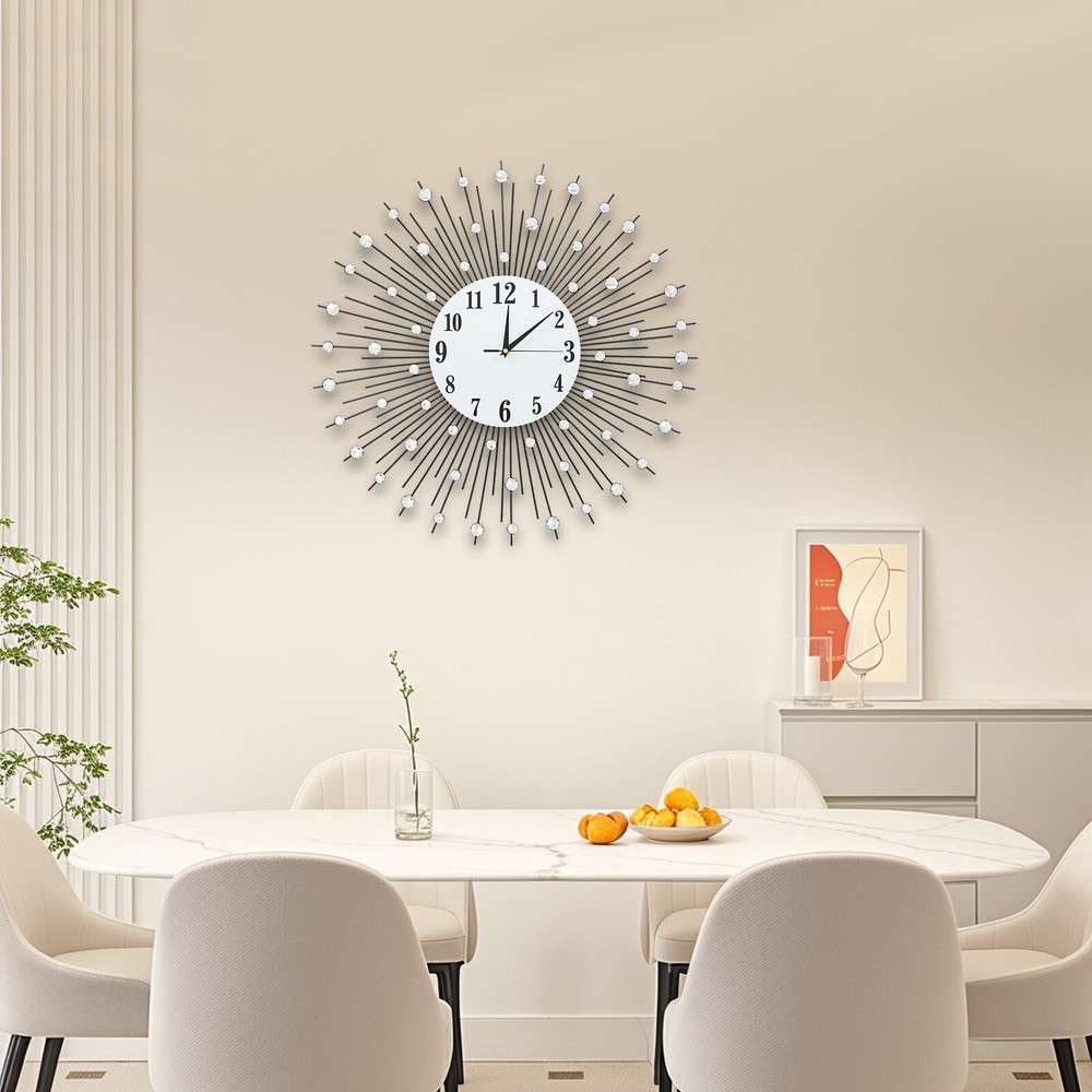 60cm Luxury Large Wall Clock 3D Peacock Metal Wall Watch Living Room Wall Decor