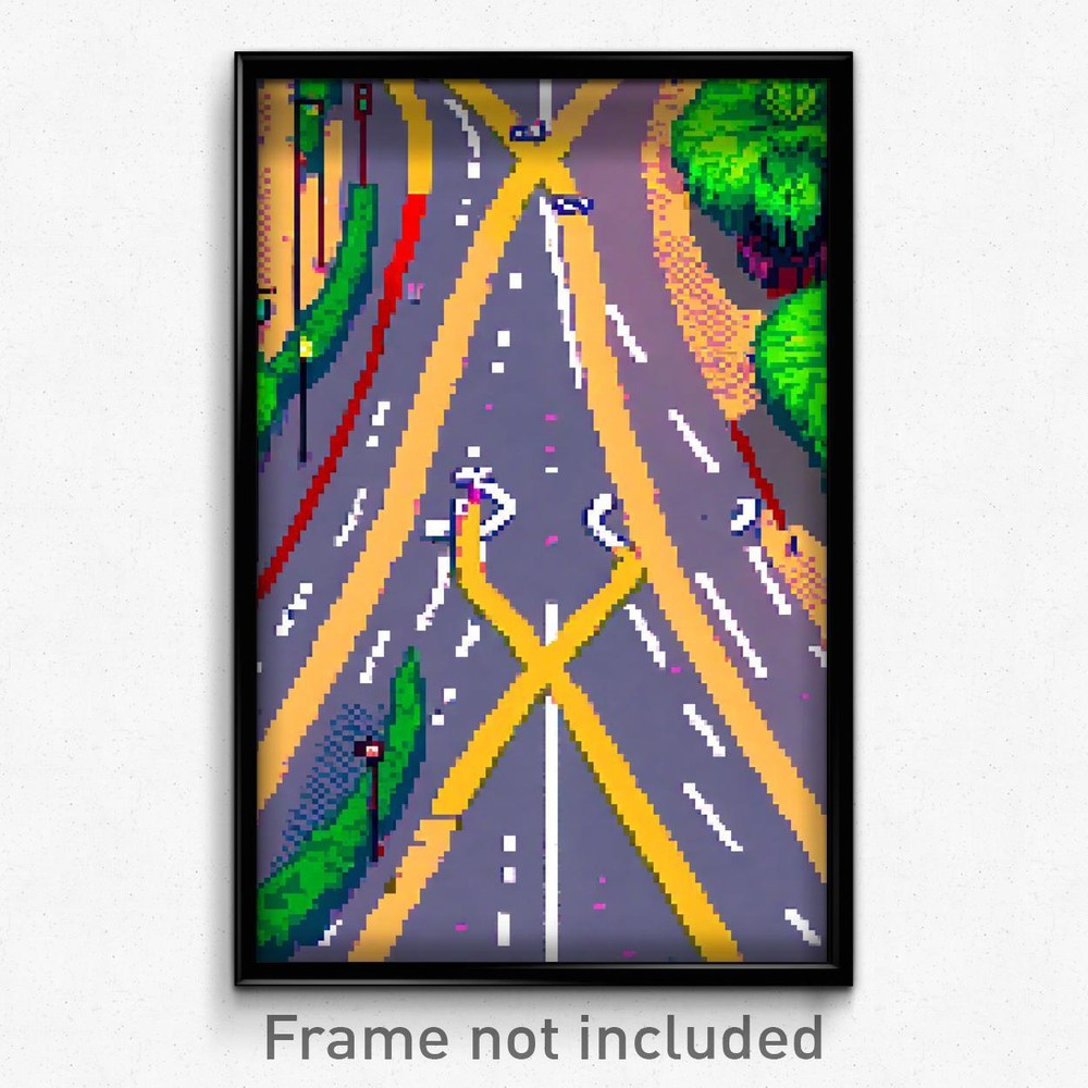 Pixel Art Poster - Buoyant Intersection (8 Bit Psychedelic Video Game Print)