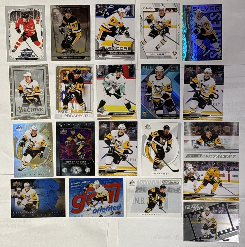 🔥SIDNEY CROSBY🔥HUGE 24 Card Lot From Various UD/OPC/Allure Sets-See Pics