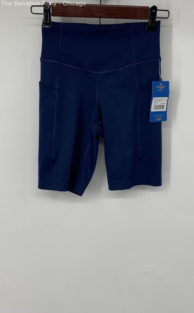 Brooks Womens Navy Blue Pull-On Run Happy Tight Biker Shorts Size XS