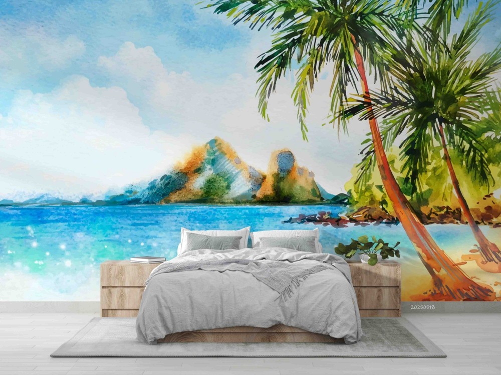 3D Tropical Landscape Watercolor Wall Murals Wallpaper Murals Wall Sticker 10