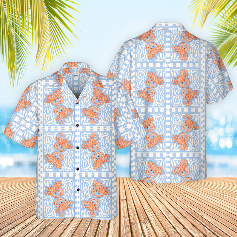 Men's Crab Hawaiian Shirt Tropical Ocean Sea Life Marine Beach Aloha Summer