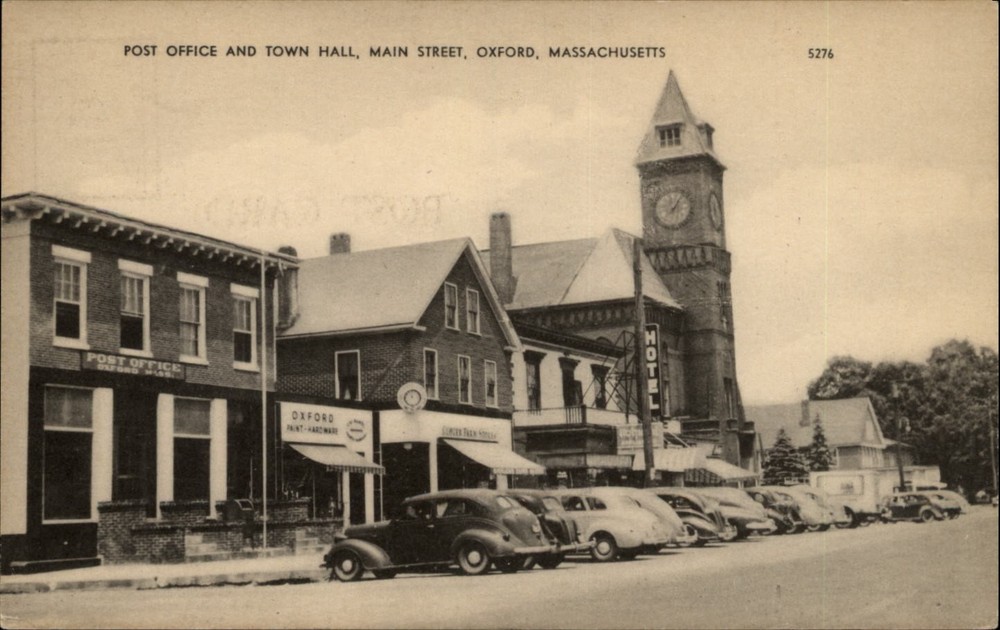 Post Office Town Hall Main Street Oxford Massachusetts vintage postcard r802