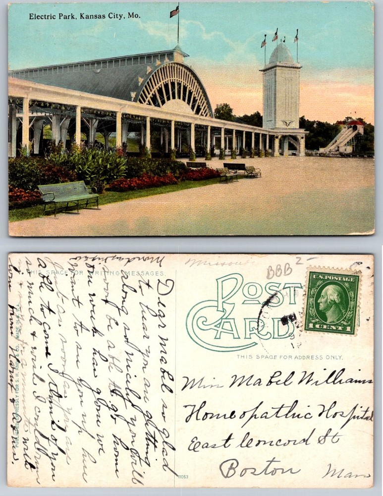 Electric Park Kansas City MO Postcard 1910 Amusement Park Pavilion Tower