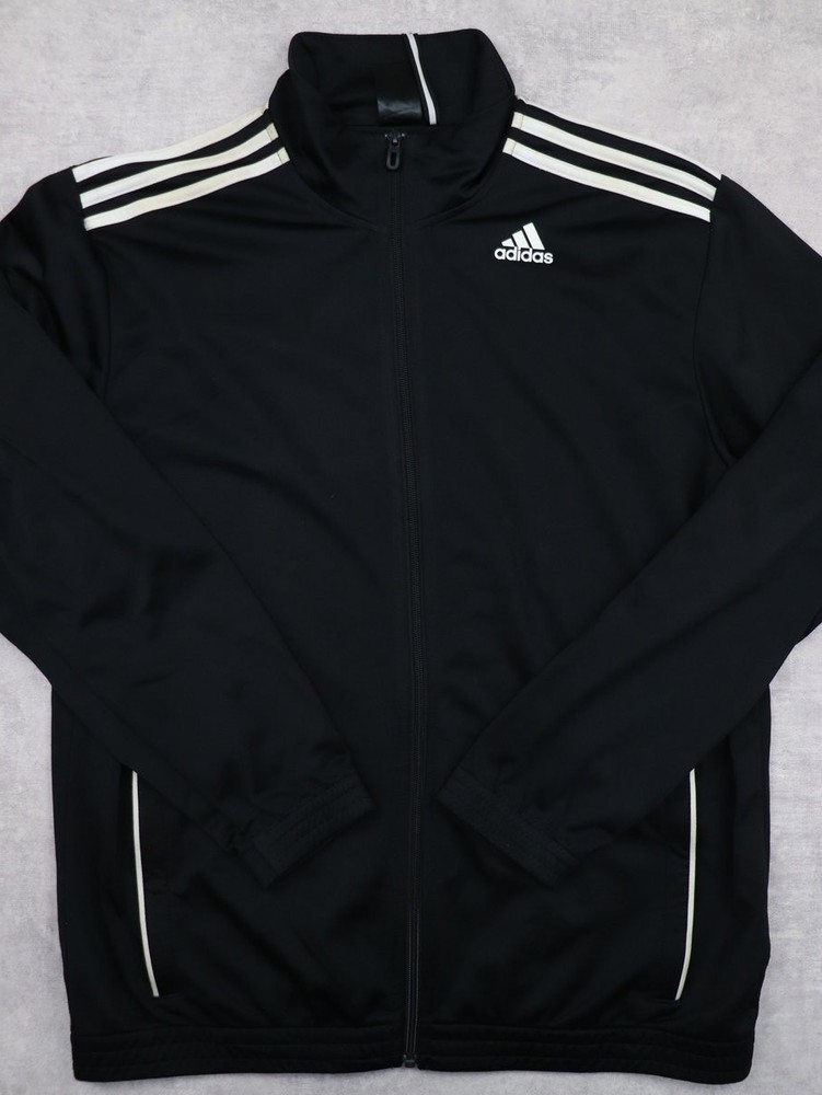 Adidas Track Jacket Mens Large Full Zip Casual Sport, Black
