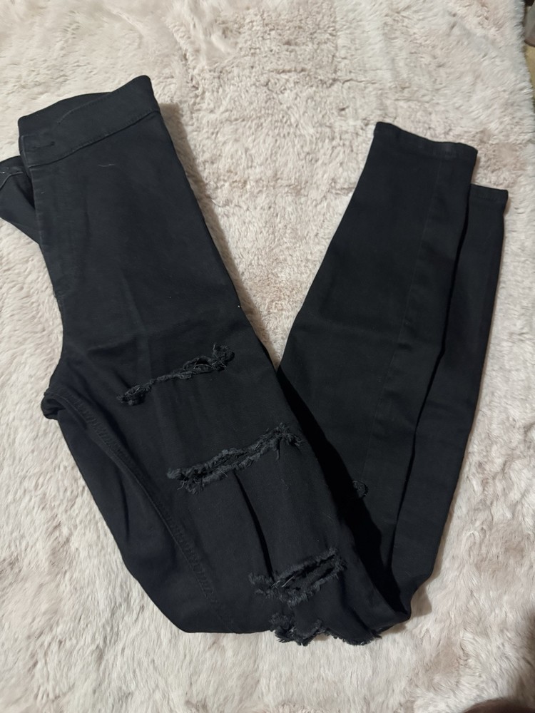 Topshop Jamie Black Skinny Jeans Womens 25 Distressed