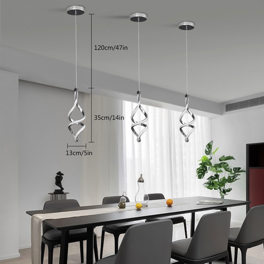 3 Pack Dimmable LED Wave Spiral Pendant Light for Modern Kitchen