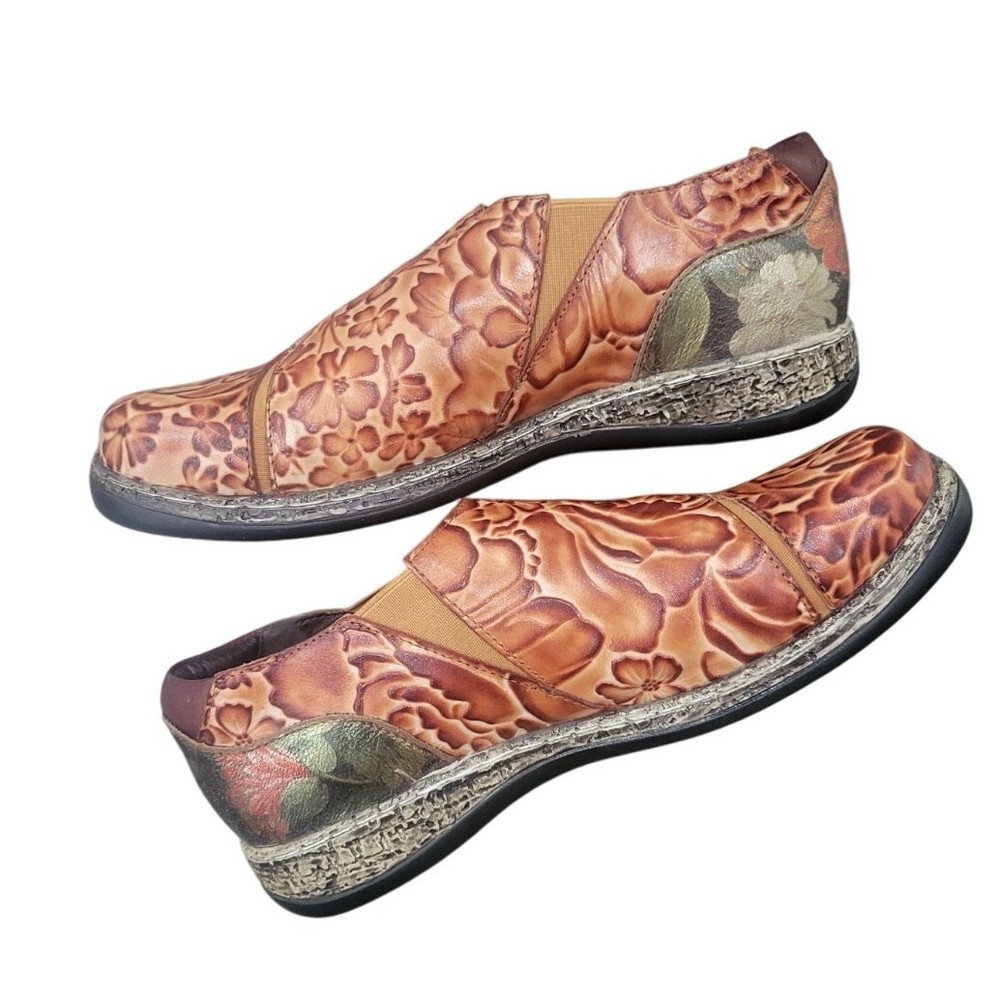 L'Artiste Spring Step Meteor Slip-On Shoes Women's 37 Brown Leather Embossed