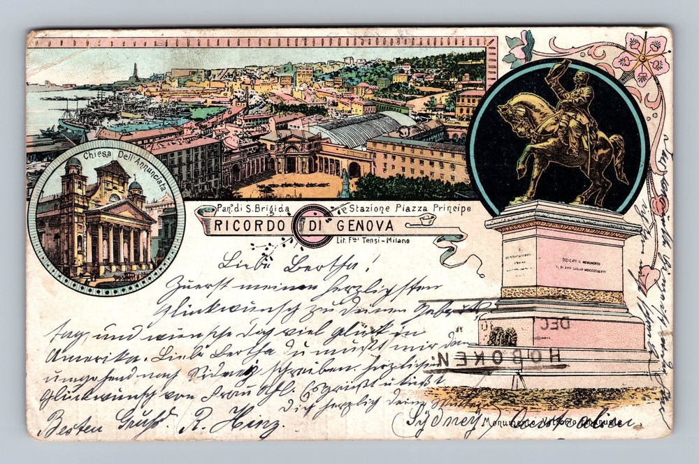 Italy- Genova City Memories Statue Standard Postal Old Card PC Vintage Postcard