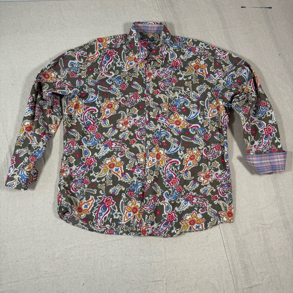 Alan Flusser Men’s XL Colorful Paisley Dress Shirt Flip Cuff Cotton