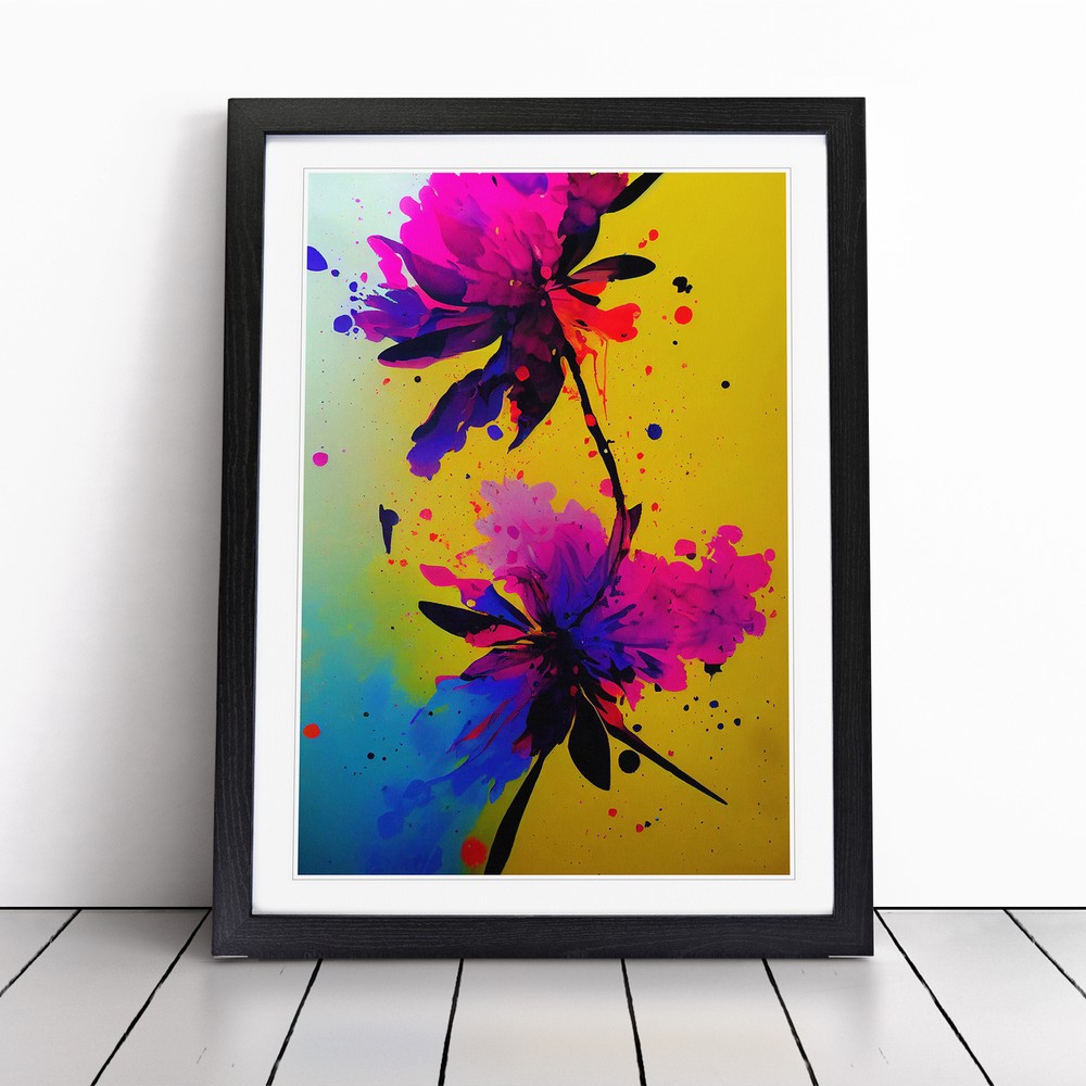 Splashed Flowers No.2 Abstract Wall Art Print Framed Canvas Picture Poster Decor