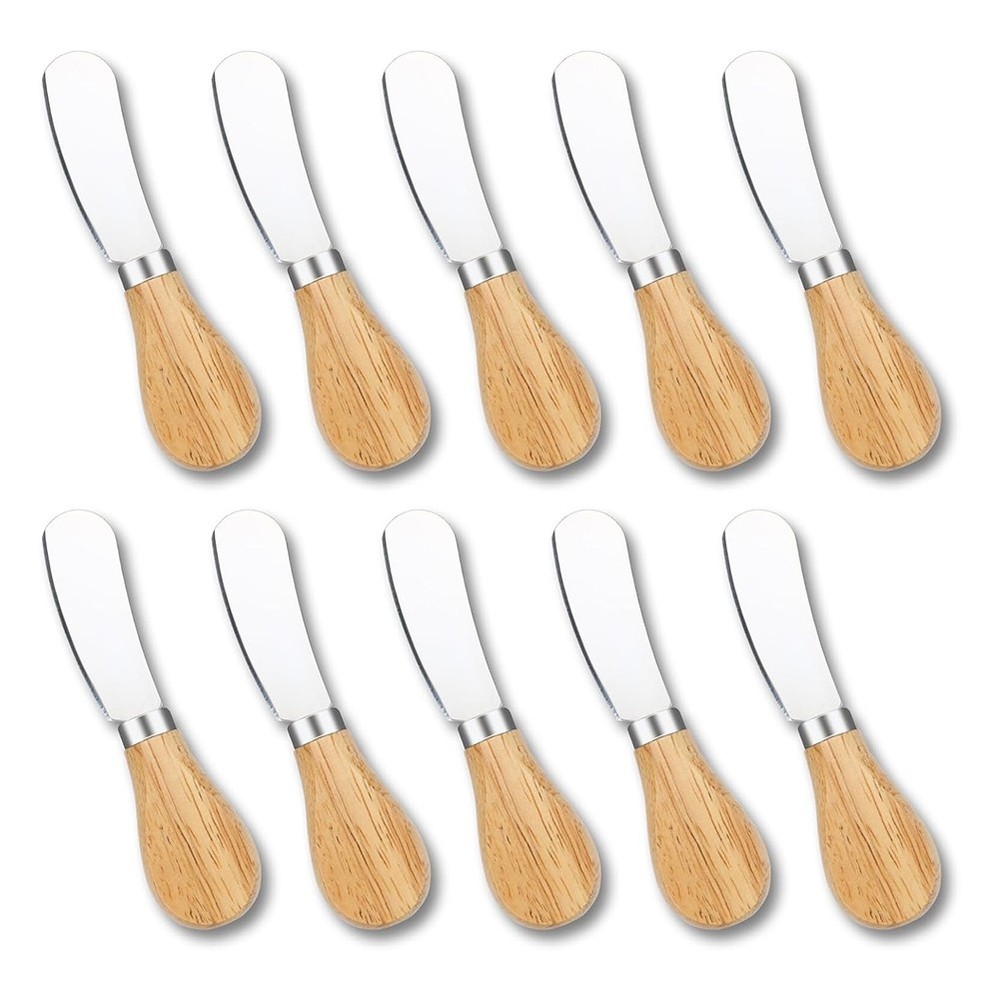 10Pcs Wooden Handle Cheese & Butter Spreaders - Stainless Steel Utensils
