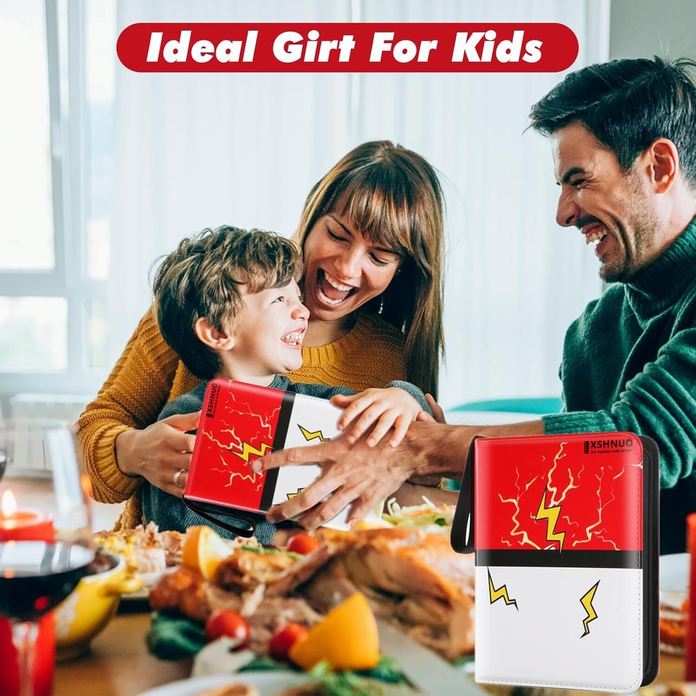 440 Card Trading Binder 4 Pocket, 55 Sleeves Album for Pokemon, Sports, TCG- Red